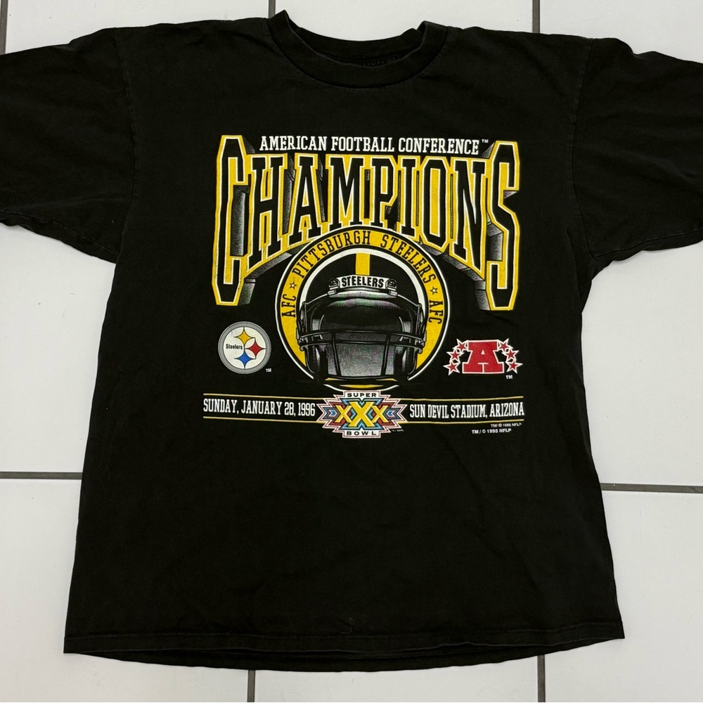 Vintage Black Pittsburgh Steelers Champions T-Shirt 1995